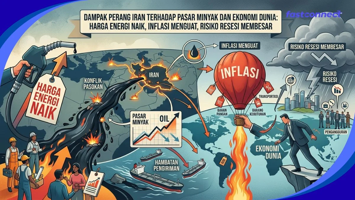 Perang Iran pada 2026 menjadi salah satu guncangan ekonomi terbesar tahun ini karena efeknya tidak berhenti di kawasan Timur Tengah. Konflik tersebut langsung menghantam pasar minyak, jalur pelayaran, biaya logistik, harga pupuk, inflasi pangan, dan prospek pertumbuhan global. IMF menegaskan bahwa momentum ekonomi dunia yang sebelumnya diperkirakan membaik pada 2026 kini tertahan oleh perang di Timur Tengah, terutama karena gangguan di Selat Hormuz dan kerusakan fasilitas energi penting. Dalam skenario acuan IMF, pertumbuhan ekonomi global 2026 turun menjadi 3,1% dengan inflasi headline 4,4%, jauh lebih buruk dibanding lintasan disinflasi yang sebelumnya diharapkan. Featured Snippet: Apa Dampak Perang Iran terhadap Pasar Minyak dan Ekonomi Dunia? Perang Iran pada 2026 mendorong lonjakan harga minyak, mengganggu pasokan energi global, menaikkan inflasi, dan menekan pertumbuhan ekonomi dunia. Jalur pelayaran di Selat Hormuz terganggu, biaya pengiriman dan asuransi naik, harga pupuk serta pangan ikut terdorong, dan banyak negara pengimpor energi menghadapi tekanan kurs, fiskal, serta biaya hidup. IMF, IEA, dan Bank Dunia sama-sama menilai dampaknya bersifat global dan sangat asimetris, dengan negara rentan serta pengimpor energi menjadi pihak yang paling terpukul. Kenapa Perang Iran Sangat Mengguncang Pasar Minyak? Jawabannya ada pada Selat Hormuz, salah satu chokepoint energi paling vital di dunia. UNCTAD menyebut selat ini membawa sekitar seperempat perdagangan minyak mentah laut dunia, ditambah volume besar LNG dan pupuk. Ketika konflik mengganggu pelayaran di koridor ini, pasar langsung bereaksi karena risiko pasokan global membesar. IEA kemudian menyatakan bahwa pada Maret 2026, pasokan minyak global anjlok 10,1 juta barel per hari menjadi 97 juta barel per hari, yang mereka sebut sebagai gangguan terbesar dalam sejarah pasar minyak. Dampaknya terlihat sangat jelas di harga. IEA mencatat harga minyak pada Maret membukukan kenaikan bulanan terbesar sepanjang sejarah, dan pada saat laporan April 2026 ditulis, North Sea Dated crude diperdagangkan di sekitar US$130 per barel, sekitar US$60 lebih tinggi dibanding level sebelum konflik. Namun volatilitasnya juga ekstrem: Reuters melaporkan bahwa setelah kabar jeda konflik dan pembukaan jalur pelayaran sementara, Goldman Sachs tetap mempertahankan proyeksi rata-rata Brent US$83 dan WTI US$78 untuk 2026, meski menekankan risikonya “dua arah” dan sangat bergantung pada normalisasi arus melalui Hormuz. Pasar Minyak Tidak Hanya Naik, Tapi Juga Jadi Sangat Tidak Stabil Inilah inti persoalannya. Perang Iran bukan cuma membuat minyak mahal, tetapi juga membuat harga bergerak liar. IMF menjelaskan bahwa shock energi seperti ini adalah negative supply shock klasik: biaya barang dan jasa intensif energi naik, rantai pasok terganggu, inflasi headline terdorong, dan daya beli rumah tangga tergerus. Dalam skenario buruk IMF, bila gangguan energi lebih tajam dan ekspektasi inflasi ikut naik, pertumbuhan global bisa turun ke 2,5% dan inflasi naik ke 5,4%. Dalam skenario lebih parah, pertumbuhan global bisa turun ke 2% pada 2026 dan 2027, sementara inflasi melampaui 6%. IEA juga melihat efek itu dari sisi konsumsi. Dalam Oil Market Report April 2026, lembaga itu memangkas proyeksi permintaan minyak dunia dan menyatakan permintaan minyak global diperkirakan menyusut 80 ribu barel per hari pada 2026, berbalik dari proyeksi kenaikan bulan sebelumnya. IEA menilai kelangkaan dan harga tinggi sudah memicu demand destruction, pertama kali paling terasa di Timur Tengah dan Asia Pasifik, lalu berpotensi menyebar lebih luas bila gangguan bertahan. Dampak ke Ekonomi Dunia: Pertumbuhan Turun, Inflasi Naik IMF kini secara terbuka menilai perang di Timur Tengah telah “menggelapkan” prospek ekonomi global. Sebelum konflik, IMF menyebut proyeksi pertumbuhan dunia untuk 2026 sempat bisa naik menjadi 3,4%. Tetapi setelah perang dan gangguan energi, proyeksi itu diturunkan menjadi 3,1%. Reuters merangkum revisi ini dengan jelas: IMF memangkas outlook 2026 karena harga energi naik dan dunia mulai bergerak mendekati skenario yang lebih buruk jika perang membesar. Kenaikan harga energi juga membuat bank sentral lebih sulit menurunkan suku bunga. Ketika inflasi didorong oleh minyak, gas, dan logistik, otoritas moneter tidak bisa buru-buru melonggarkan kebijakan. Akibatnya, dunia menghadapi kombinasi yang tidak nyaman: pertumbuhan lebih lemah, tetapi inflasi masih keras kepala. Ini yang membuat pasar keuangan sangat sensitif terhadap setiap perkembangan diplomatik atau militer di kawasan. Dampak Langsung ke Negara Berkembang dan Pengimpor Energi Efek paling keras justru banyak dirasakan negara yang tidak terlibat langsung dalam perang. Reuters melaporkan negara-negara seperti Sri Lanka, Mesir, dan Pakistan ikut menanggung tekanan dari harga minyak dan gas yang melonjak, sementara kurs dan biaya impor memburuk. IMF bahkan memberi sinyal kesiapan untuk dukungan darurat puluhan miliar dolar bagi negara yang paling terpukul. Ini menunjukkan perang Iran telah berubah menjadi krisis biaya hidup lintas negara, bukan sekadar isu geopolitik regional. Contoh paling baru datang dari Bangladesh. Pada 19 April 2026, Reuters melaporkan Bangladesh menaikkan harga BBM eceran 10% hingga 15% karena lonjakan harga minyak global, gangguan rantai pasok, serta biaya freight dan asuransi yang lebih tinggi. Pemerintah Bangladesh menyebut kenaikan itu tidak lagi bisa ditahan, dan Reuters menambahkan dampaknya diperkirakan terasa pada transportasi, pertanian, harga pangan, dan biaya hidup secara keseluruhan. Ini adalah contoh sangat konkret bagaimana perang Iran merambat dari pasar minyak global ke dompet rumah tangga. Kenapa Harga Pangan Ikut Naik? Karena energi adalah tulang punggung sistem pangan modern. FAO melaporkan Food Price Index Maret 2026 naik menjadi 128,5 poin, naik 2,4% dari bulan sebelumnya, dengan kenaikan di semua kelompok komoditas. FAO menegaskan kenaikan itu tidak hanya mencerminkan fundamental pasar, tetapi juga respons terhadap harga energi yang lebih tinggi akibat eskalasi konflik di Timur Dekat. Artinya, perang Iran memukul pangan melalui biaya produksi, pendinginan, transportasi, dan pupuk. UNCTAD menambahkan bahwa gangguan gas, biji-bijian, dan pupuk dari kawasan sekitar Hormuz meningkatkan risiko bagi ketahanan pangan dan perdagangan global. Dalam pembaruan terpisah, UNCTAD juga memperingatkan bahwa perlambatan perdagangan barang dunia pada 2026 dapat memburuk karena tekanan energi, kenaikan harga, dan kondisi finansial yang makin ketat. Jadi, dampaknya bukan hanya “harga minyak naik”, tetapi bisa menjalar menjadi harga pangan naik, perdagangan melambat, dan tekanan fiskal meningkat. Regulasi dan Respons Kebijakan 2026 Skala krisis ini terlihat dari respons lembaga internasional. IMF, IEA, dan Bank Dunia sampai membentuk kelompok koordinasi untuk memaksimalkan respons terhadap dampak energi dan ekonomi dari perang di Timur Tengah. Dalam pernyataan bersama mereka, ketiga lembaga menegaskan shock ini telah menaikkan harga minyak, gas, dan pupuk, sekaligus memicu kekhawatiran soal ketahanan pangan dan lapangan kerja. Ini penting karena menunjukkan bahwa masalahnya sudah dianggap sistemik, bukan kejadian pasar biasa. Respons di tingkat negara juga mulai terlihat. Beberapa pemerintah memilih menahan harga domestik lewat subsidi atau relaksasi standar bahan bakar, sementara yang lain mulai membiarkan harga menyesuaikan karena beban fiskal makin berat. Reuters juga mencatat volatilitas energi akibat perang membuat sebagian bank sentral menunda ekspektasi penurunan suku bunga karena risiko inflasi kembali naik. Dengan kata lain, efek perang Iran menjalar dari pasar minyak ke kebijakan fiskal dan moneter. Sentimen Pasar 24–48 Jam Terakhir Dalam 24–48 jam terakhir, sentimen pasar bergerak sangat cepat mengikuti kabar dari Hormuz. Reuters melaporkan pasar saham Eropa menguat setelah Iran sempat menyatakan selat itu terbuka selama gencatan senjata, menandakan betapa sensitifnya investor terhadap risiko pasokan energi. Tetapi perkembangan berikutnya tetap menunjukkan ketidakpastian tinggi, sehingga reli pasar belum bisa dibaca sebagai berakhirnya krisis. Inferensi yang paling masuk akal saat ini adalah: pasar sangat ingin percaya situasi membaik, tetapi premi risiko energi masih besar karena gangguan belum benar-benar selesai. Kesimpulan Dampak perang Iran terhadap pasar minyak dan ekonomi dunia pada 2026 sangat besar dan berlapis. Di pasar minyak, perang memicu salah satu gangguan pasokan terbesar yang pernah tercatat, membuat harga melonjak dan volatilitas ekstrem. Di ekonomi global, efeknya muncul dalam bentuk pertumbuhan yang dipangkas, inflasi yang naik, suku bunga yang lebih sulit turun, dan tekanan pada negara pengimpor energi. Dampak lanjutannya merembet ke biaya transportasi, harga pangan, perdagangan dunia, dan stabilitas sosial di negara rentan. Selama pasokan energi dan jalur pelayaran belum benar-benar normal, perang Iran akan tetap menjadi salah satu faktor paling menentukan bagi arah minyak dan ekonomi dunia sepanjang 2026.